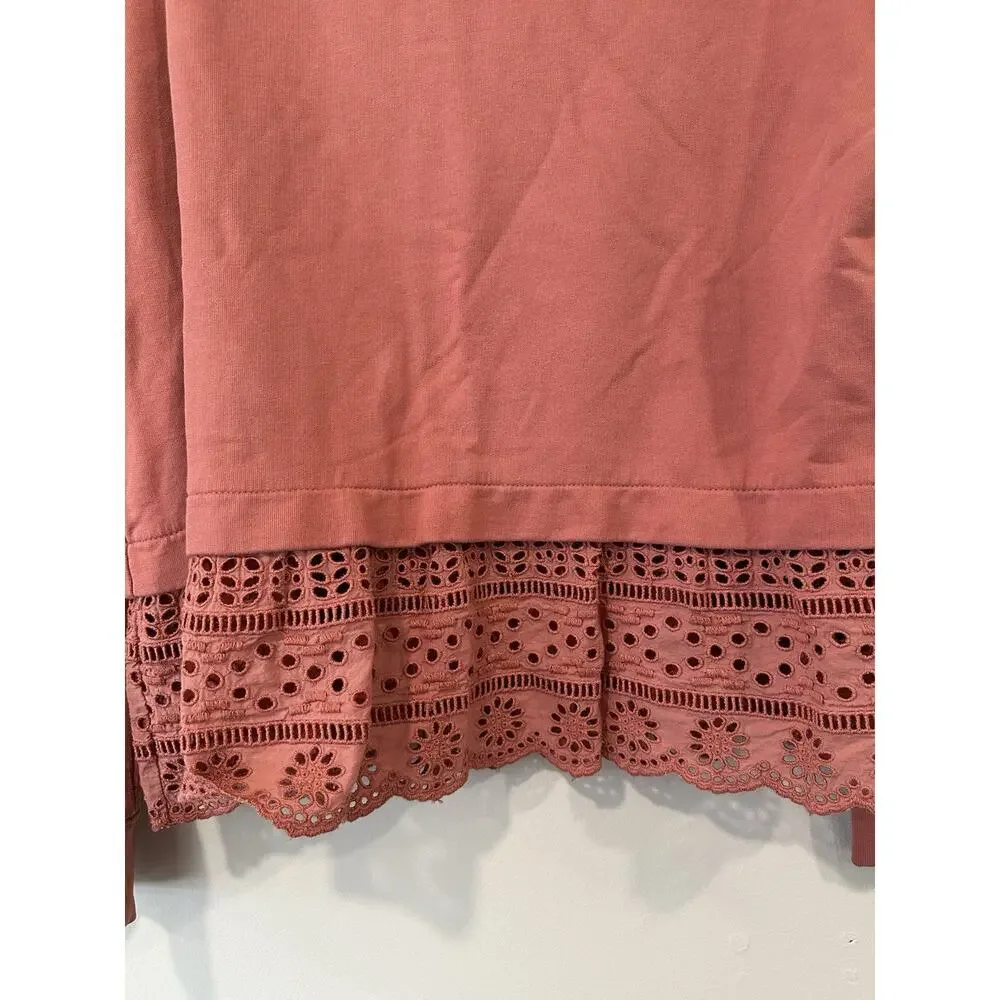 J CREW Eyelet Ruffle Eyelet Hem Sweatshirt Size Large 2633